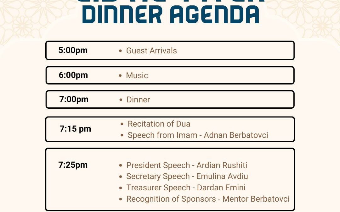 Eid dinner agenda and menu | ALBANIAN MUSLIM SOCIETY OF TORONTO