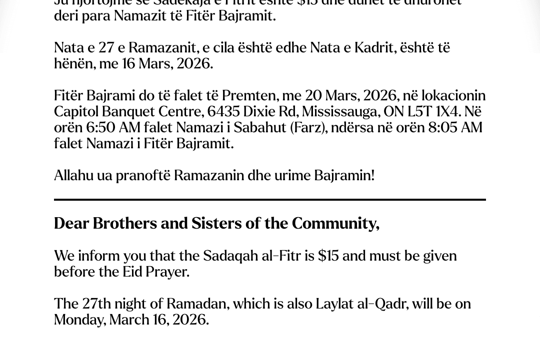 Preparing for Eid al-Fitr: Fitra Guidelines and Prayer Details for 2026